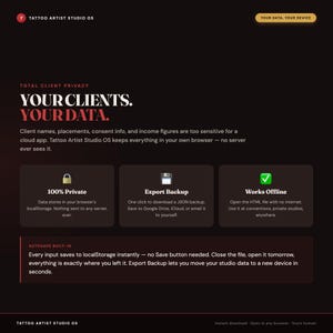 Tattoo Artist Studio OS, Client Book, Appointment , Deposit Tracker, Flash Library + Pricing & Take-Home Calculator, One File image 6