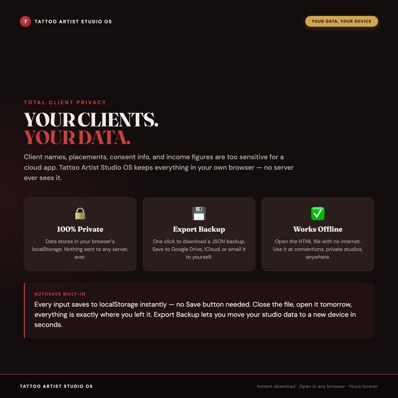 Tattoo Artist Studio OS, Client Book, Appointment , Deposit Tracker, Flash Library + Pricing & Take-Home Calculator, One File image 6