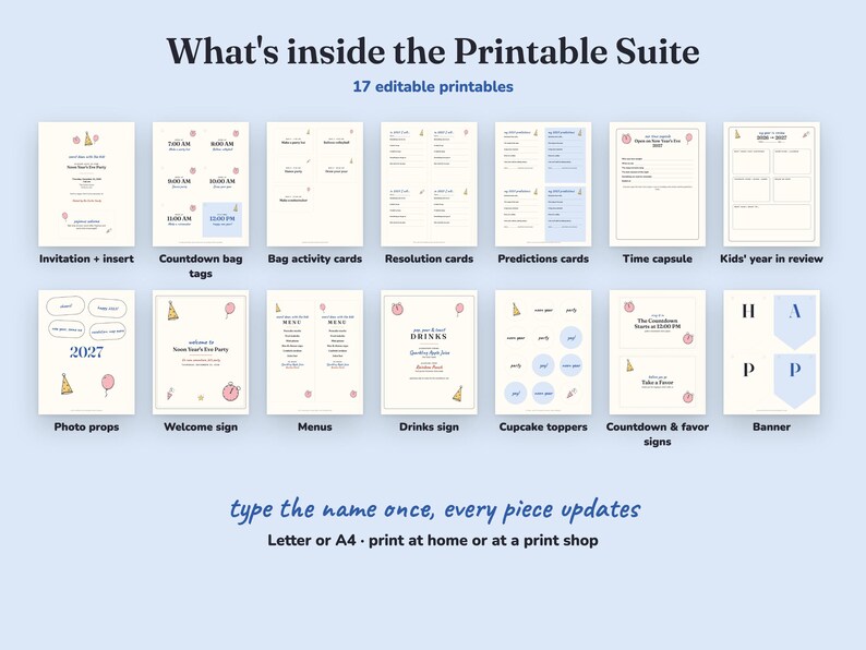 Everything included in the Noon Year Party new year s eve party Printable Suite