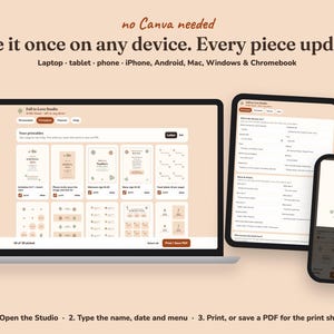 Editing the Fall In Love bridal shower printables on a laptop, tablet or phone