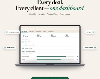 Realtor Commission Tracker, GCI Calculator, Deal Pipeline Dashboard (Instant Download)