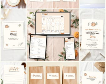 Little Pumpkin Baby Shower Host Kit, Editable Printables & Games (Digital Download)