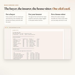 Home maintenance tracker records summary for a buyer, insurer or house-sitter, built in one click