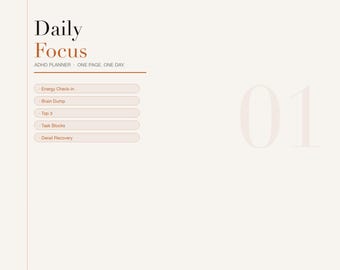 ADHD Daily Focus Planner, Productivity Journal, Task Blocks (Fillable PDF)