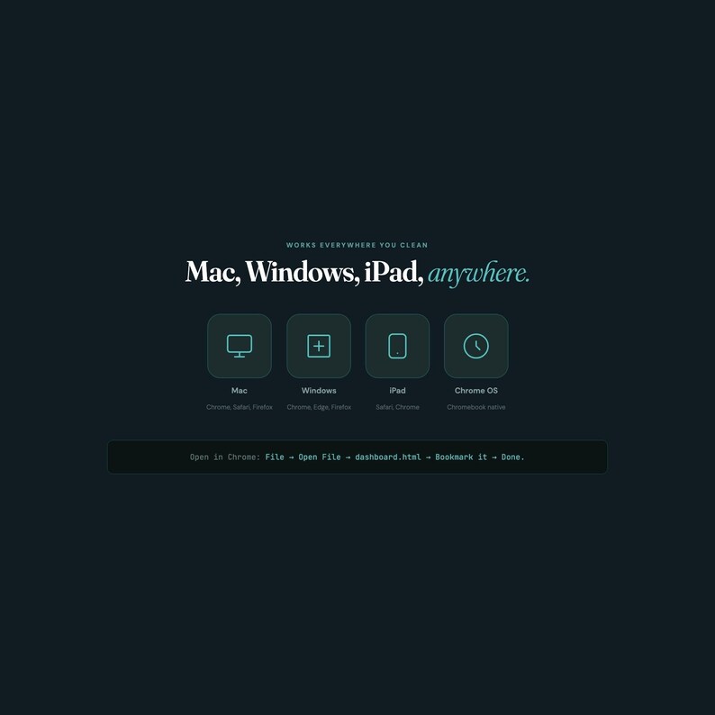 Cleaning schedule planner works on Mac, Windows, and iPad in any browser, no install and no subscription
