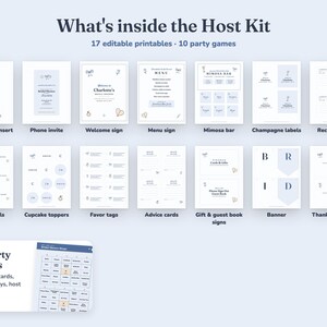 Everything included in the Something Blue bridal shower Host Kit