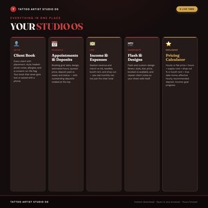 Tattoo Artist Studio OS, Client Book, Appointment , Deposit Tracker, Flash Library + Pricing & Take-Home Calculator, One File image 3