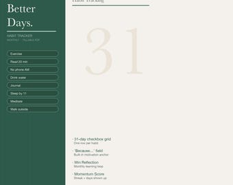 Monthly Habit Tracker, 31 Day Goal Planner, Fillable PDF (Digital Download)