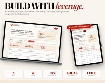 Renovation Project Tracker Dashboard, Budget Variance, Change Order Ledger (HTML File)