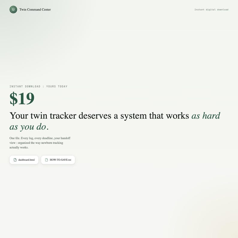 Final call-to-action with instant download badge and one-time twenty-four dollar price for twin tracker