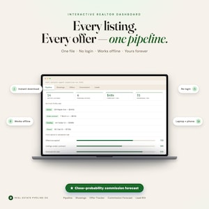 Real Estate Agent Pipeline Dashboard, Commission Forecast and Lead CRM, Works Offline (Instant Download)