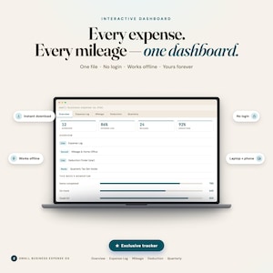 Small business expense tracker dashboard hero with deduction finder and quarterly tax tabs