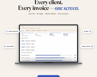 Interactive Freelancer Dashboard | Client and Project Command Center | Invoice Tracker | Digital Download