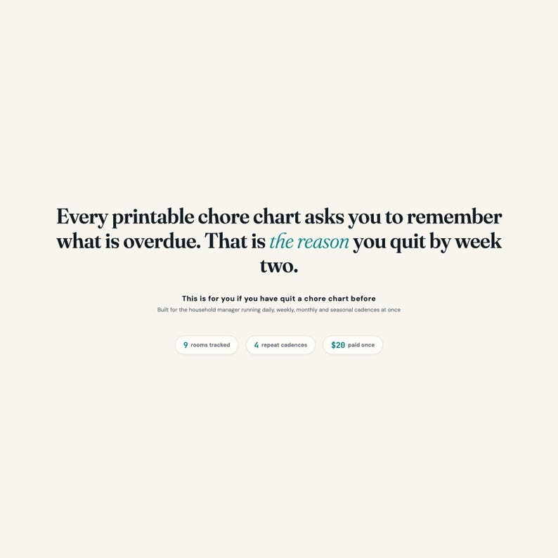 Who this cleaning schedule dashboard is for: the household manager who has quit a printable chore chart before