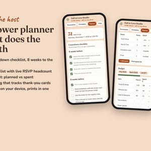 Fall In Love bridal shower planner with checklist, RSVPs, budget and gift log