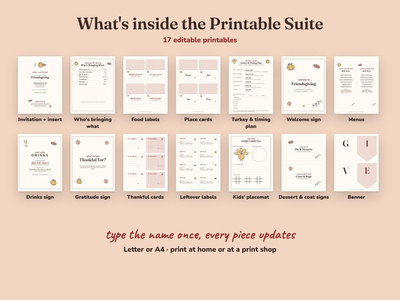 Everything included in the Harvest Gingham friendsgiving Printable Suite