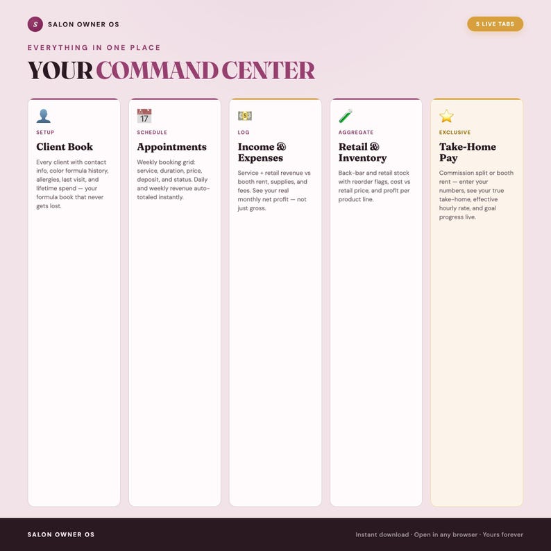 Salon Business Planner, Client Formulas, Bookings, Income Tracker (Browser File) image 3