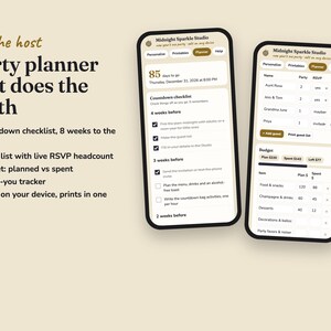 Midnight Sparkle new year s eve party planner with checklist, RSVPs, budget and gift log
