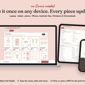 Editing the Gnome For The Holidays christmas party printables on a laptop, tablet or phone