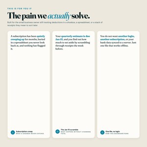 Small business expense tracker pain points subscription creep quarterly deadline offline file