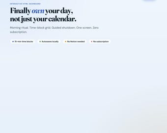 Interactive Daily Time Block Dashboard | Morning Ritual Planner + Deep Work Scheduler | Browser HTML