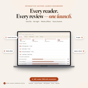 Author Launch Dashboard, ARC Reader CRM, Self Publishing Kit, Interactive Book Launch Planner, Arc Reader Tracker, Self Publish Planner