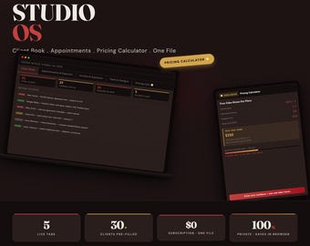 Tattoo Artist Studio OS, Client Book, Appointment Tracker, Pricing Calculator (One File)