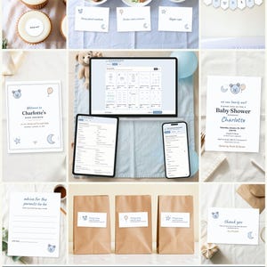 Teddy Bear Baby Shower Host Kit: edit on a laptop, tablet or phone, every printable fills in