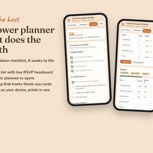 Little Pumpkin baby shower planner with checklist, RSVPs, budget and gift log
