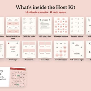 Everything included in the Gnome For The Holidays christmas party Host Kit