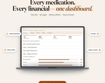 Panel de control para el cuidado de padres mayores, registro de medicamentos, centro de información para hermanos (descarga digital)