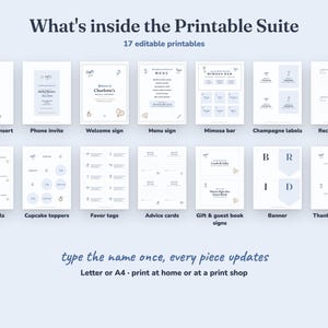 Everything included in the Something Blue bridal shower Printable Suite