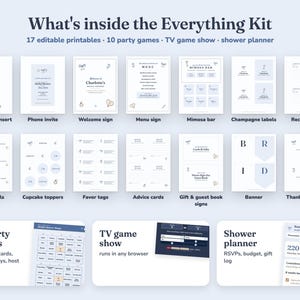 Everything included in the Something Blue bridal shower Everything Kit