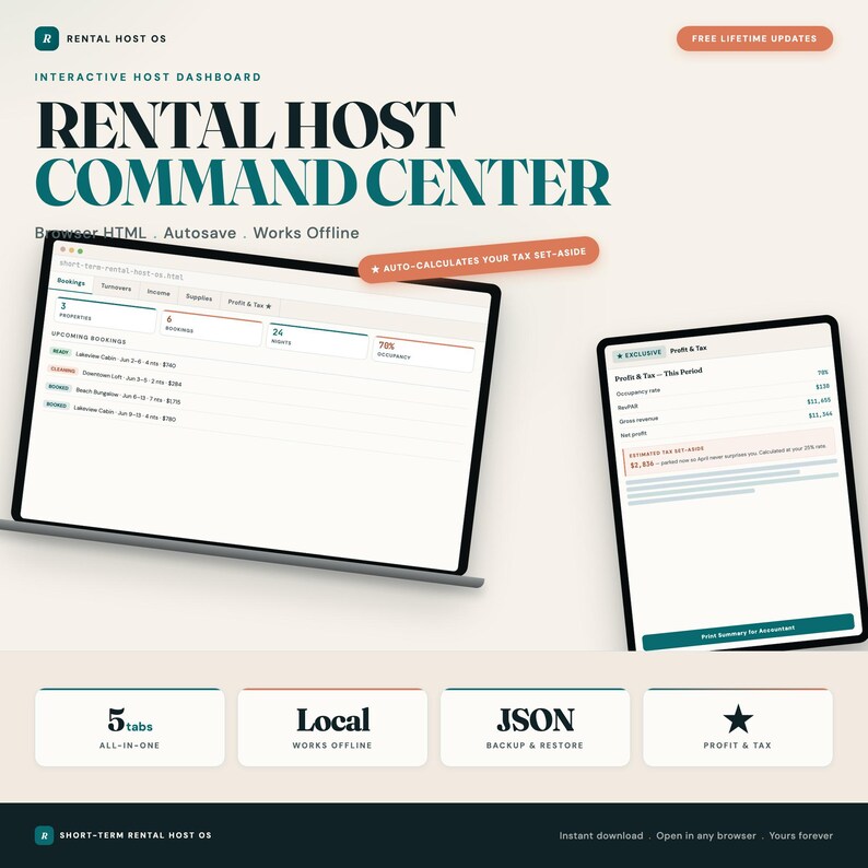 Short-Term Rental Host Command Center, Airbnb Dashboard, Tax Calculator image 1