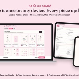 Editing the Heres The Scoop kids birthday party printables on a laptop, tablet or phone