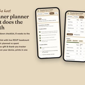 Thankful Hearts friendsgiving planner with checklist, RSVPs, budget and gift log