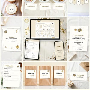 Midnight Sparkle New Year's Eve Party Everything Kit: edit on a laptop, tablet or phone, every printable fills in