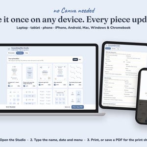 Editing the Something Blue bridal shower printables on a laptop, tablet or phone