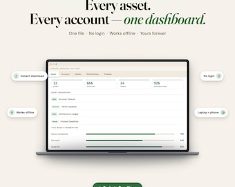 Panel de control interactivo para sucesiones, inventario de activos, seguimiento del cierre de cuentas, calculadora de plazos (descarga digital)