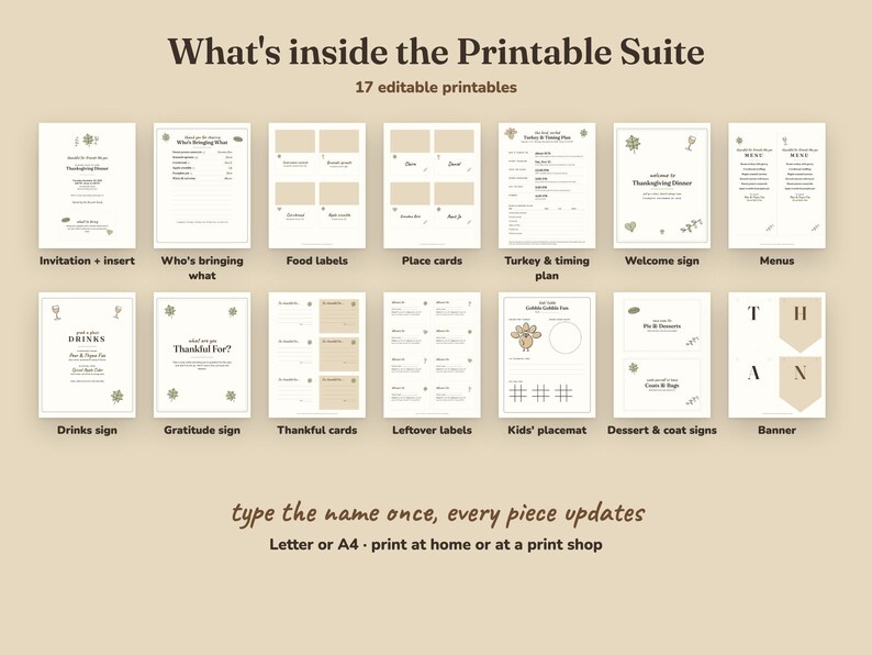Everything included in the Thankful Hearts friendsgiving Printable Suite