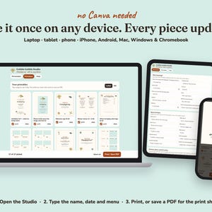 Editing the Gobble Gobble friendsgiving printables on a laptop, tablet or phone
