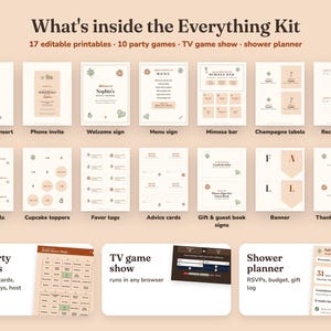 Everything included in the Fall In Love bridal shower Everything Kit
