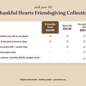 Comparison of the three Thankful Hearts friendsgiving kits