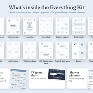 Everything included in the Teddy Bear baby shower Everything Kit