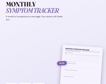 Monthly Symptom Tracker PDF | Chronic Illness Log, Pain Journal (US Letter A4 Download)