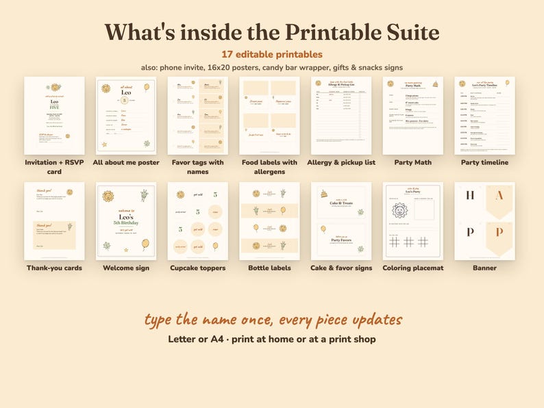Everything included in the Party Animals kids birthday party Printable Suite