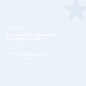 Pu&ograve; includere: Un'interfaccia dashboard digitale azzurra con una grande icona a forma di stella nell'angolo in alto a destra. Il testo recita: EXCLUSIVE ZONE, Know every client's goal completion before you even say hello, e include barre di avanzamento.