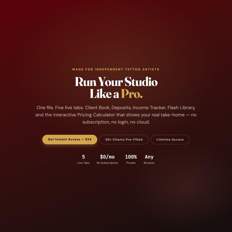 Tattoo Artist Studio OS, Client Book, Appointment , Deposit Tracker, Flash Library + Pricing & Take-Home Calculator, One File image 10