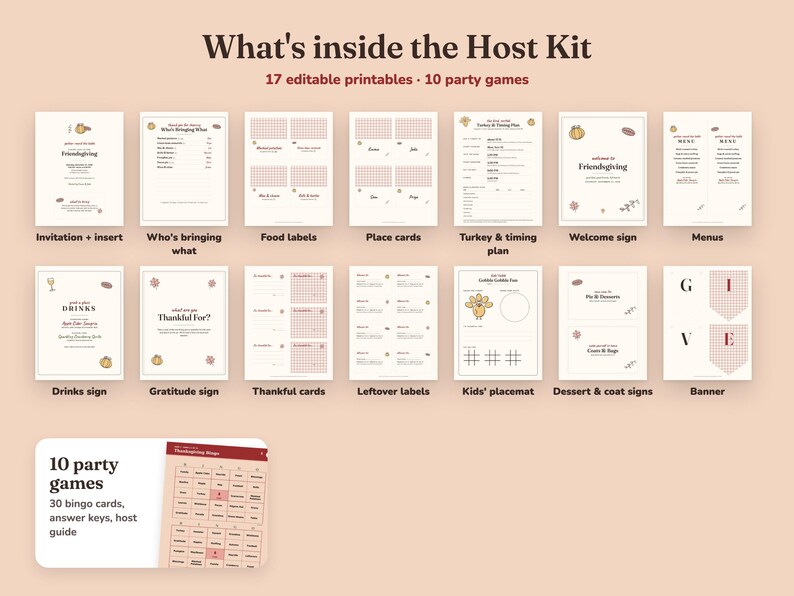 Everything included in the Harvest Gingham friendsgiving Host Kit