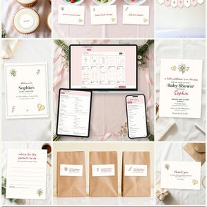 Wildflower Baby Shower Host Kit: edit on a laptop, tablet or phone, every printable fills in